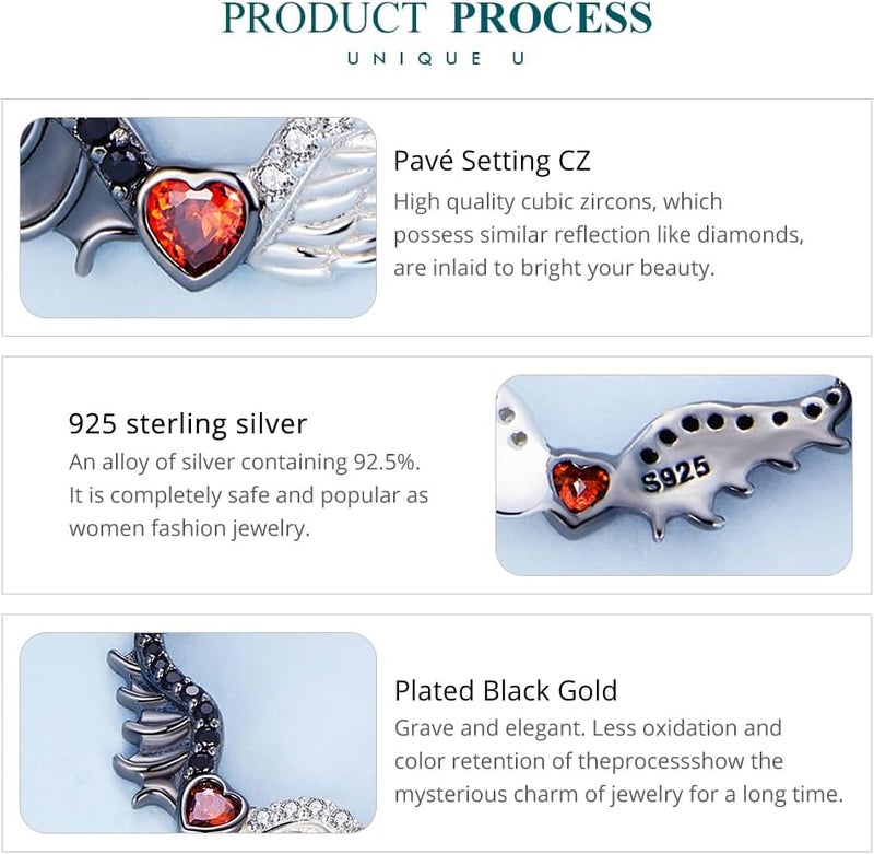 BABAMIA Store Rose Charm Heart Charms for Bracelets 925 Sterling Silver Bead Charm Fits Bracelets and Necklaces Paved with Cubic Zirconia Animal Skull Charm Dainty Halloween Charms Jewelry for Women Girls - Image 5